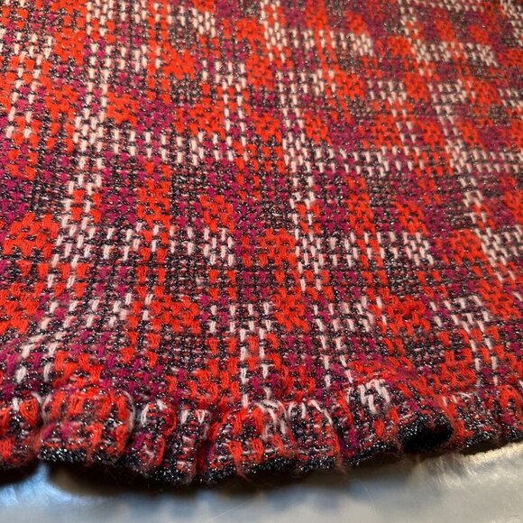 Zara Cropped Blouse Plaid Tweed Sweater Top Womens Knit Ruffled Sleeves Wool - Picture 11 of 16